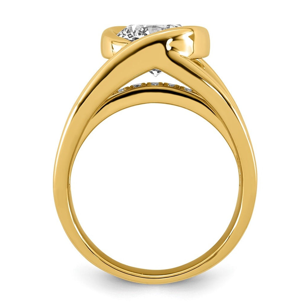 14K Yellow Gold 3ct Certified Round Center Lab Grown Diamond VS+ F+ Ring
