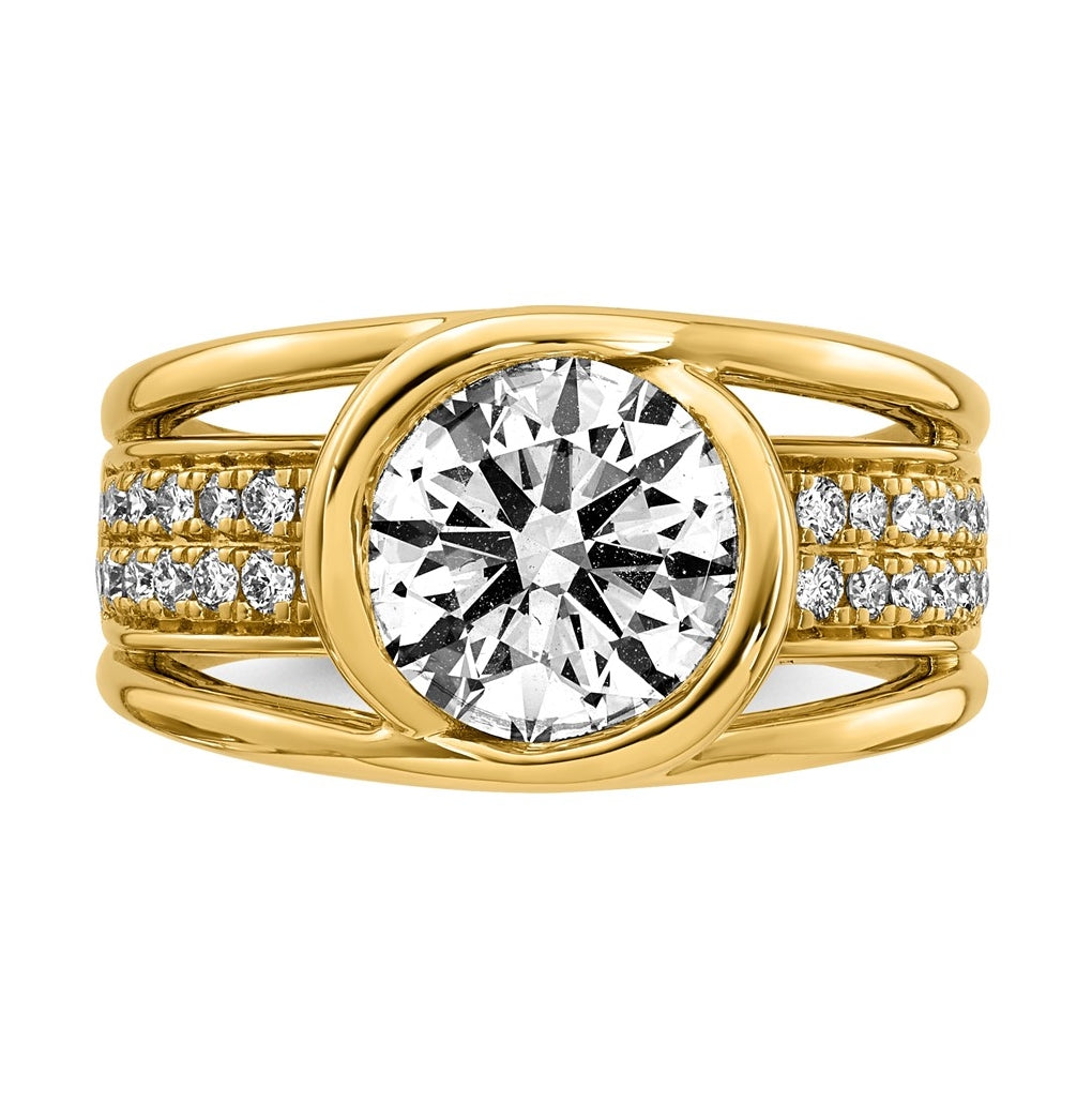 14K Yellow Gold 3ct Certified Round Center Lab Grown Diamond VS+ F+ Ring