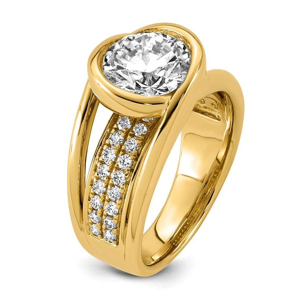 14K Yellow Gold 3ct Certified Round Center Lab Grown Diamond VS+ F+ Ring