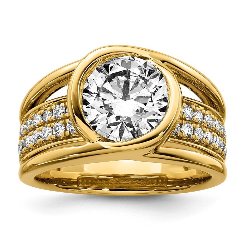 14K Yellow Gold 3ct Certified Round Center Lab Grown Diamond VS+ F+ Ring