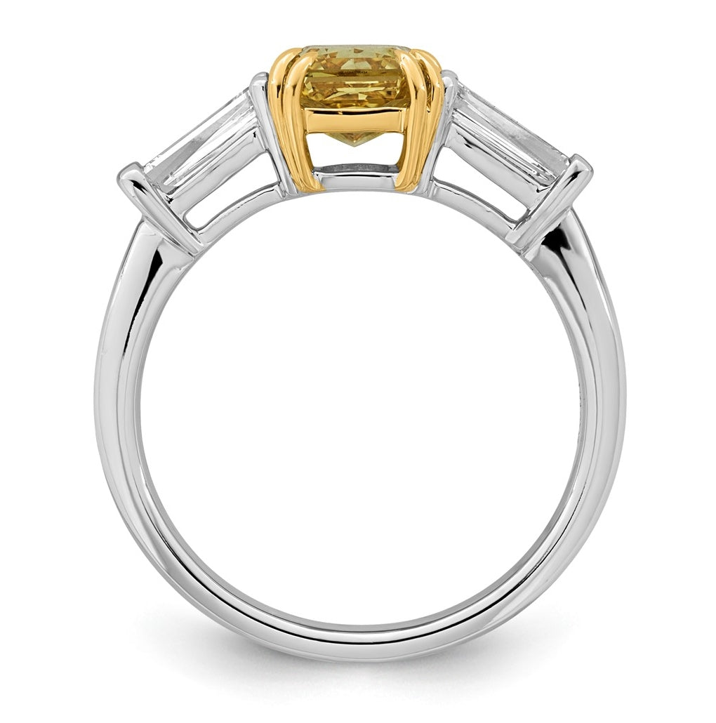 14k Two-Tone Gold 2 1/5ct Lab Grown Dia. Radiant VS+ Cert. Vivid Yellow & Baguette VS+