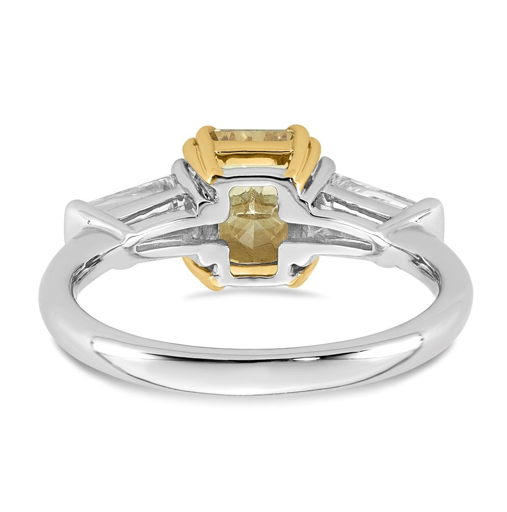 14k Two-Tone Gold 2 1/5ct Lab Grown Dia. Radiant VS+ Cert. Vivid Yellow & Baguette VS+
