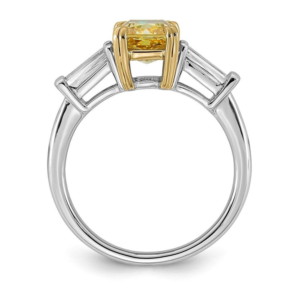 14k Two-Tone Gold 2 3/4ct Lab Grown Dia. Radiant VS+ Cert. Vivid Yellow & Baguette VS+