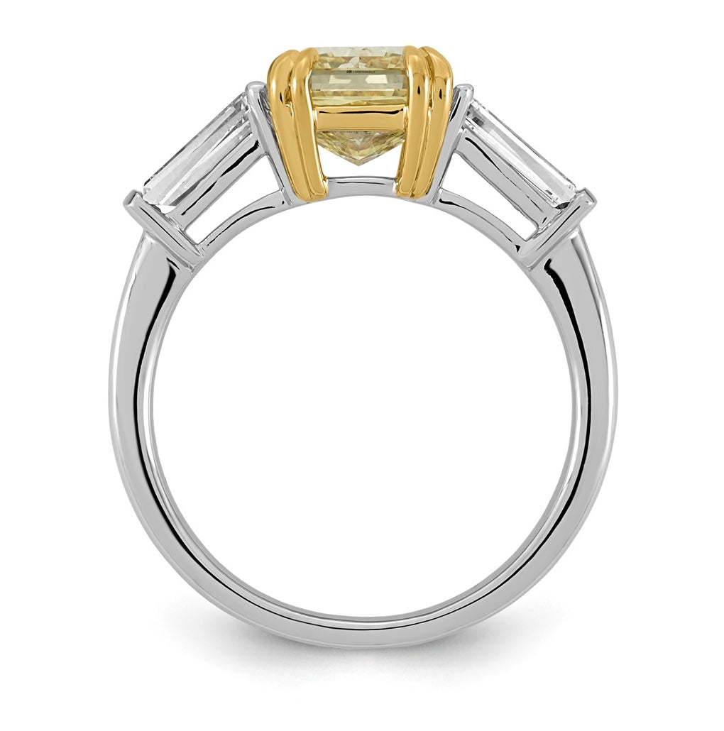 14k Two-Tone Gold 3 1/3ct Lab Grown Dia. Radiant VS+ Cert. Vivid Yellow & Baguette VS+