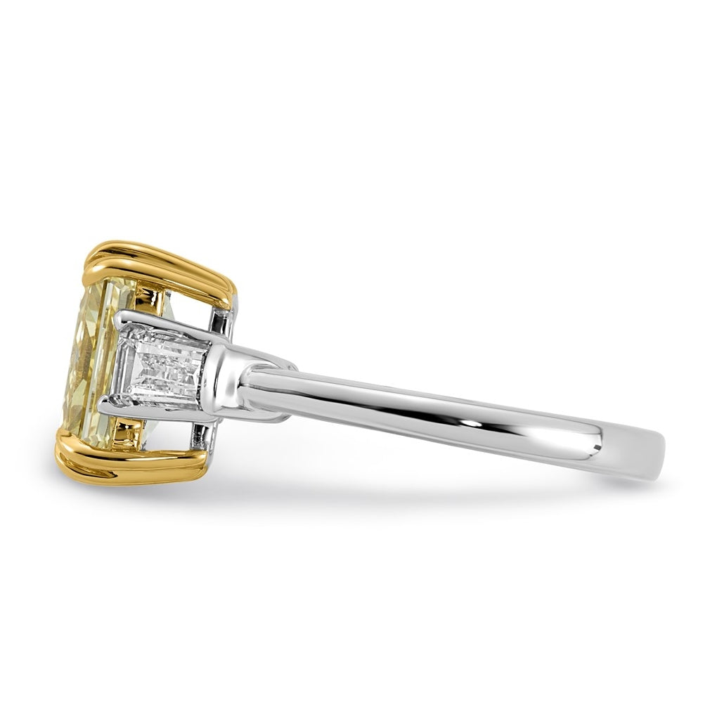 14k Two-Tone Gold 3 1/3ct Lab Grown Dia. Radiant VS+ Cert. Vivid Yellow & Baguette VS+