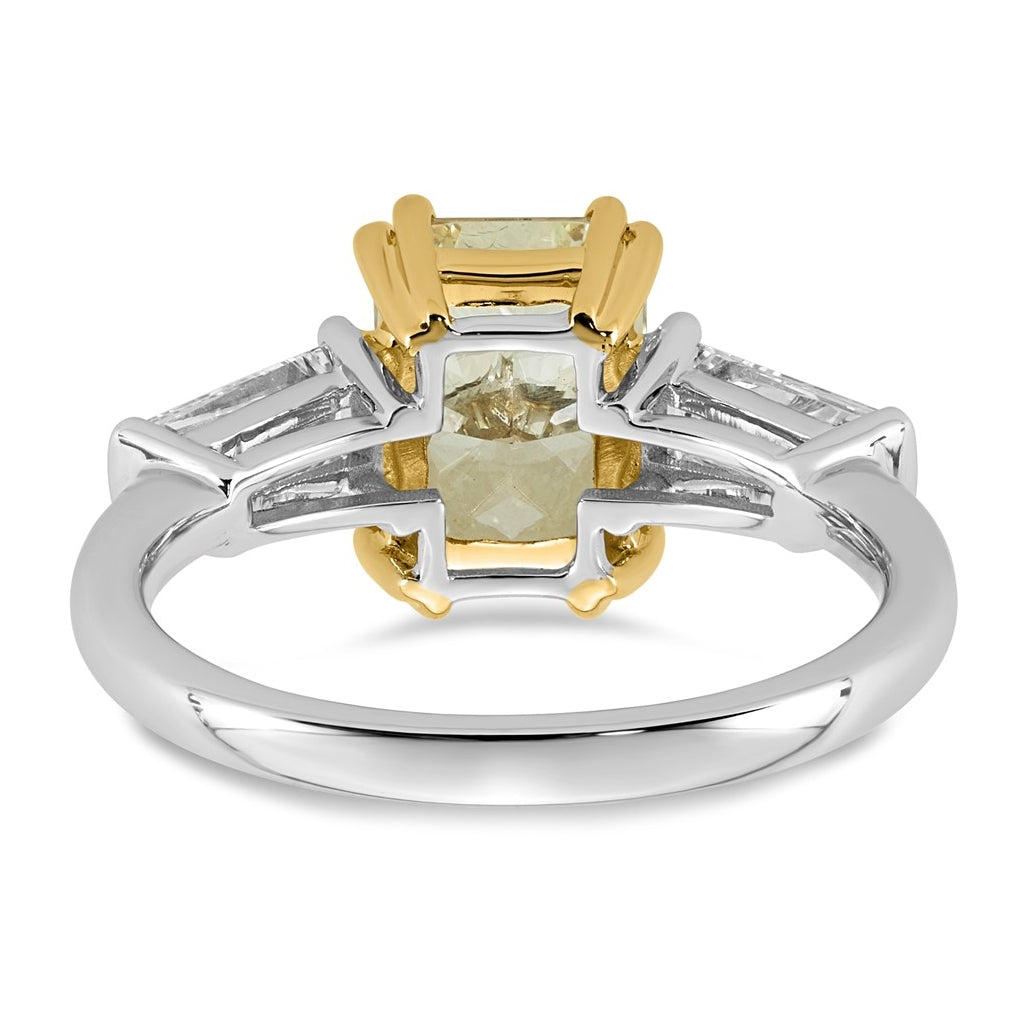 14k Two-Tone Gold 3 1/3ct Lab Grown Dia. Radiant VS+ Cert. Vivid Yellow & Baguette VS+