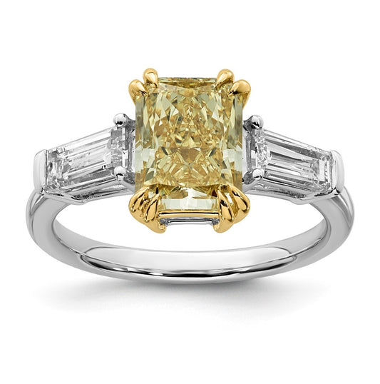 14k Two-Tone Gold 3 1/3ct Lab Grown Dia. Radiant VS+ Cert. Vivid Yellow & Baguette VS+