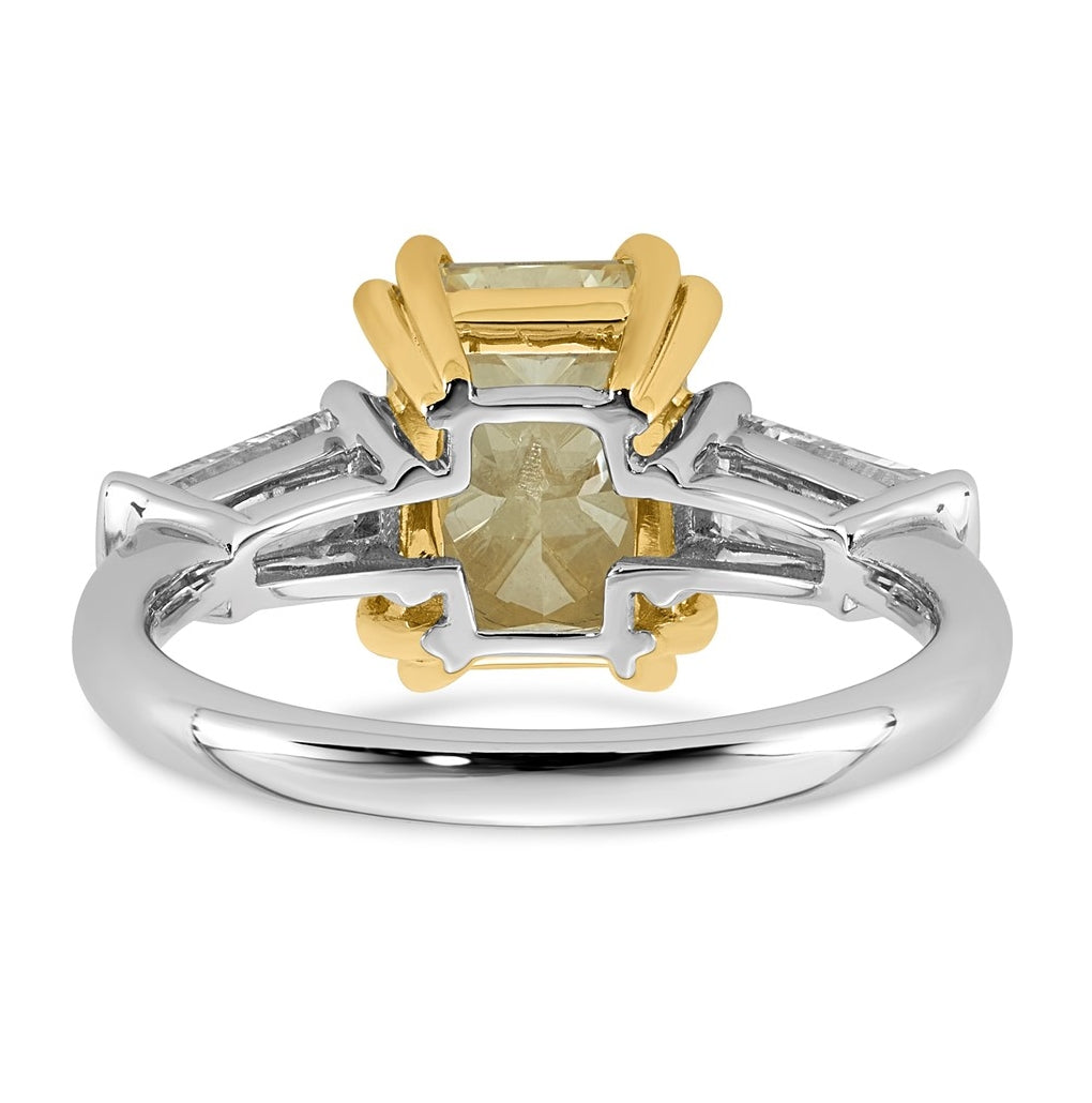 14k Two-Tone Gold 4ct Lab Grown Dia. Radiant VS+ Cert. Vivid Yellow & Baguette VS+ F+ R