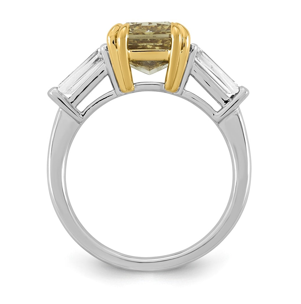 14k Two-Tone Gold 4 1/2ct Lab Grown Dia. Radiant VS+ Cert. Vivid Yellow & Baguette VS+