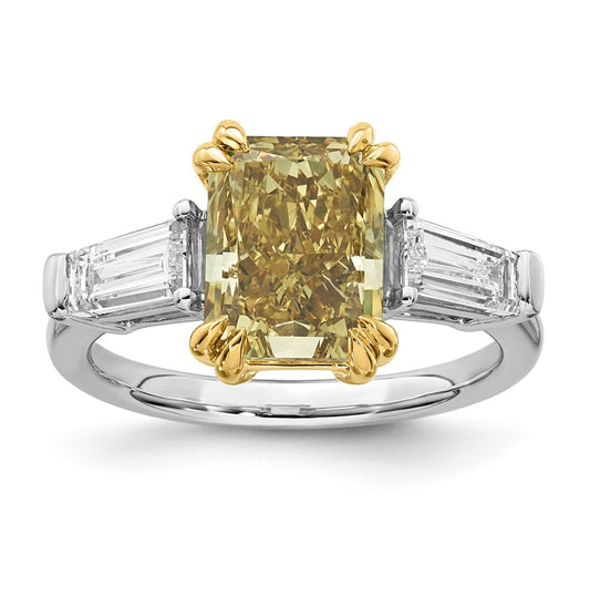 14k Two-Tone Gold 4 1/2ct Lab Grown Dia. Radiant VS+ Cert. Vivid Yellow & Baguette VS+
