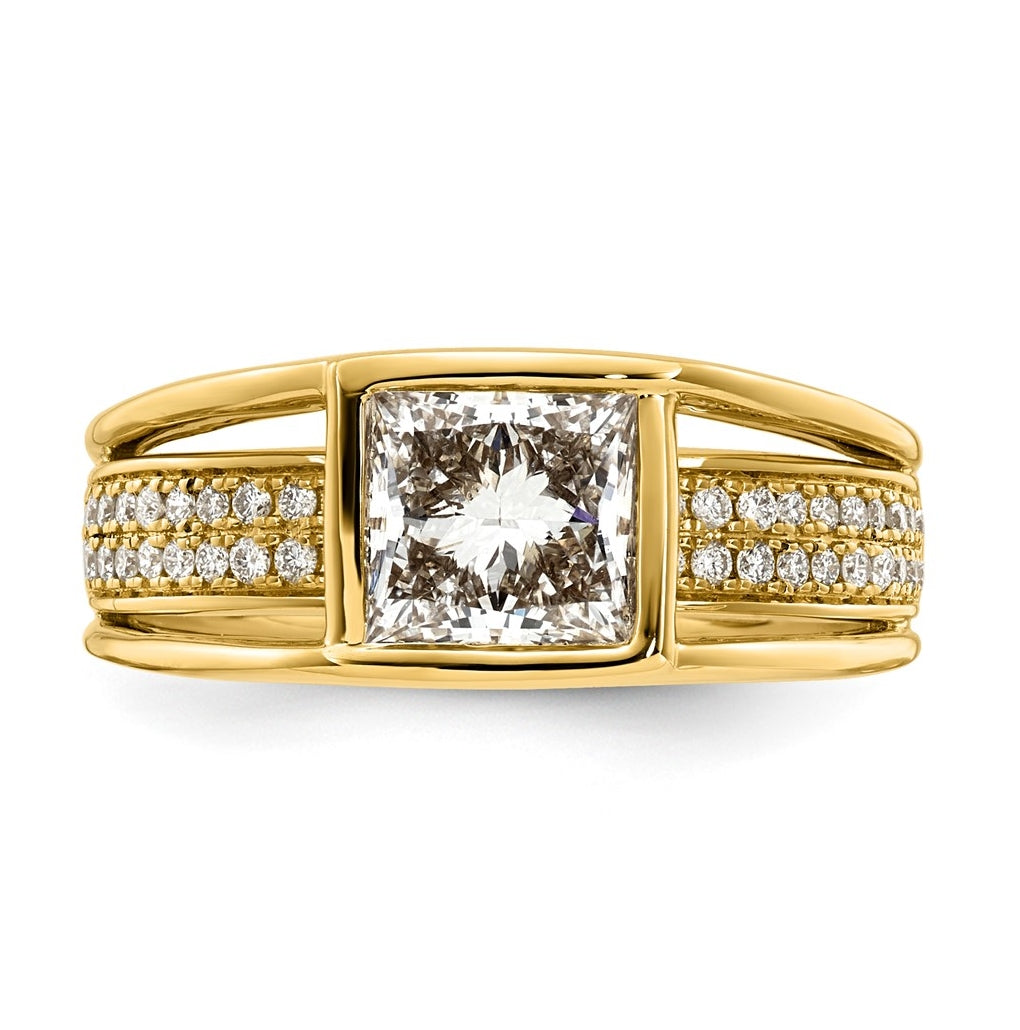 14K Yellow Gold 1 3/4ct Certified Princess Center Lab Grown Diamond VS+ F+ Ring