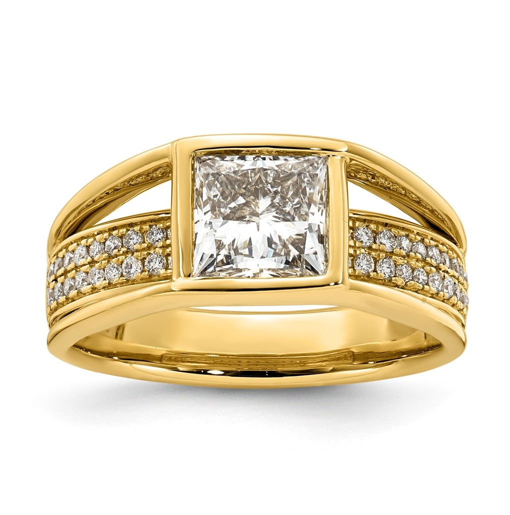 14K Yellow Gold 1 3/4ct Certified Princess Center Lab Grown Diamond VS+ F+ Ring