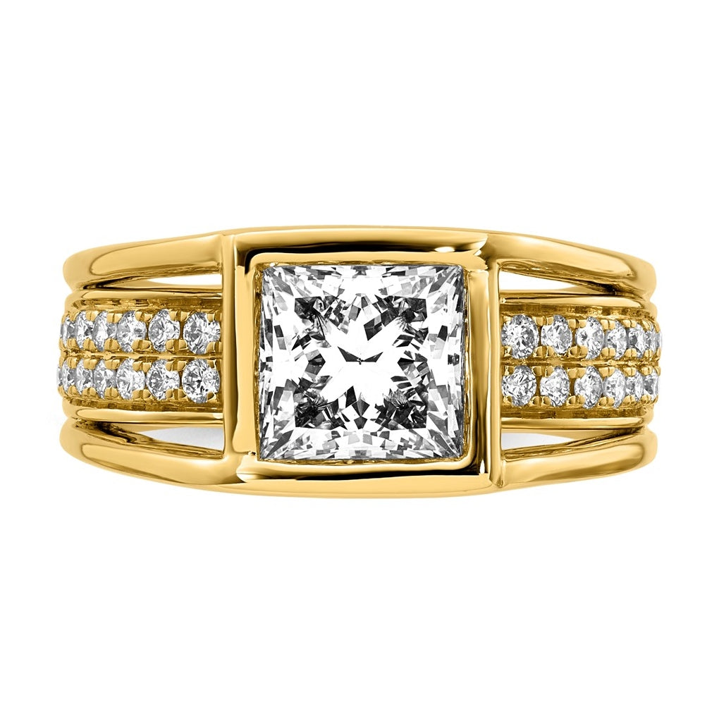 14K Yellow Gold 2 1/2ct Certified Princess Center Lab Grown Diamond VS+ F+ Ring