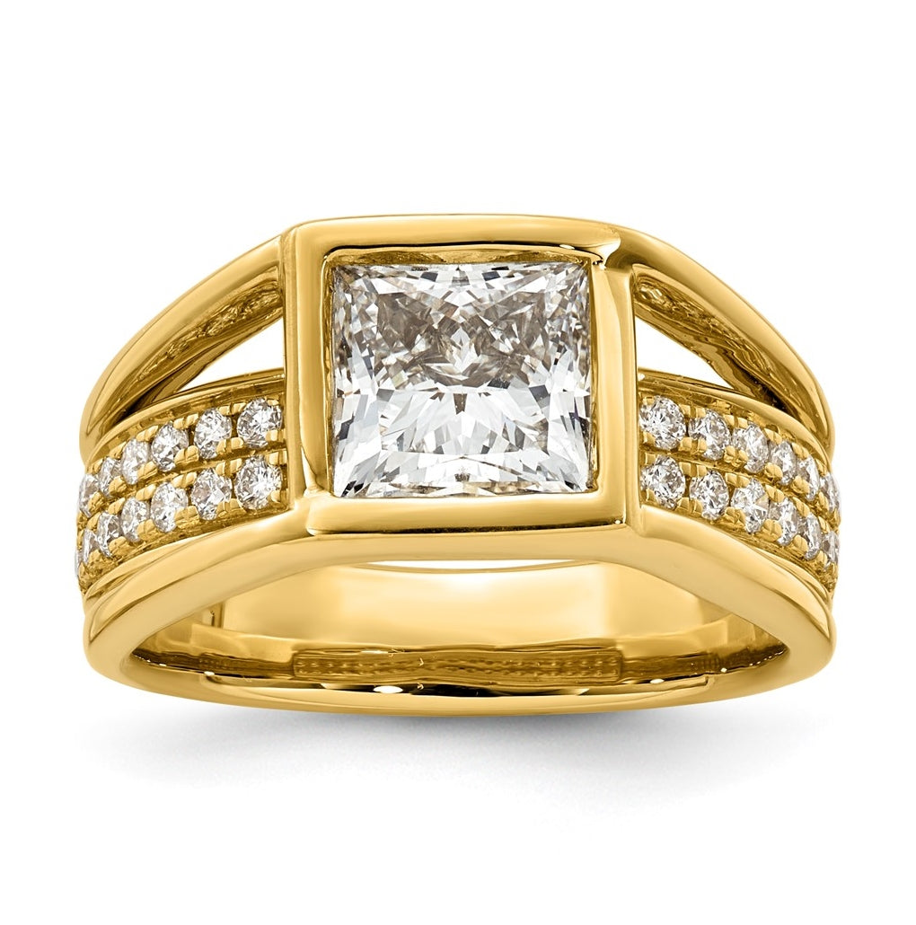 14K Yellow Gold 2 1/2ct Certified Princess Center Lab Grown Diamond VS+ F+ Ring