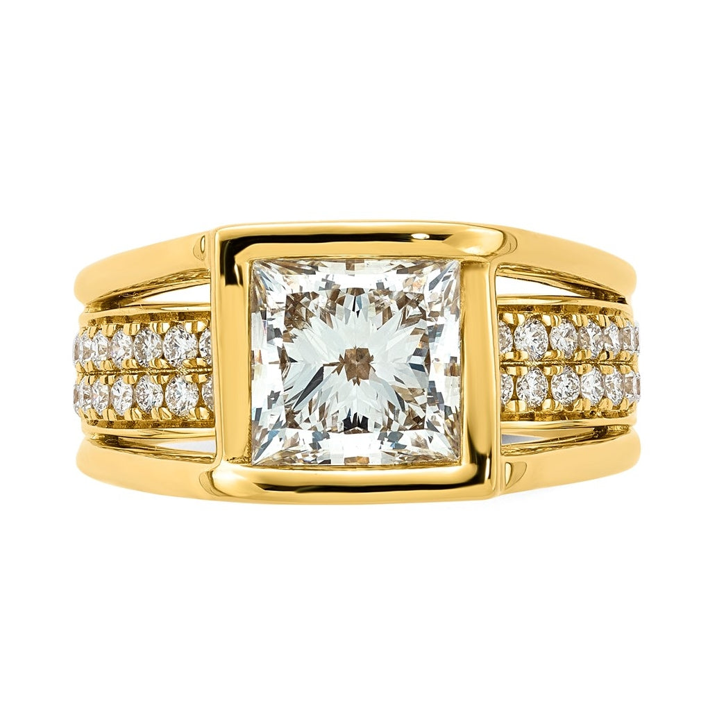 14K Yellow Gold 3ct Certified Princess Center Lab Grown Diamond VS+ F+ Ring