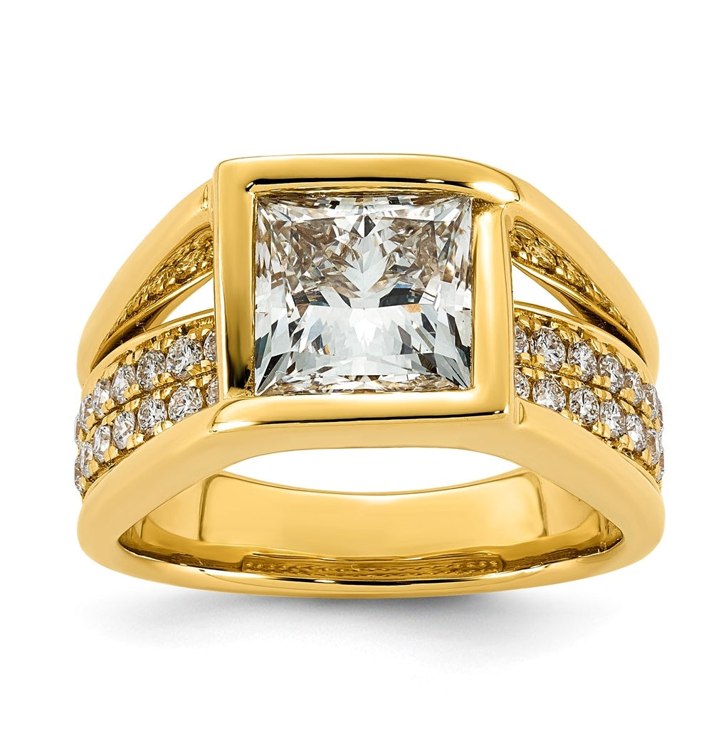 14K Yellow Gold 3ct Certified Princess Center Lab Grown Diamond VS+ F+ Ring