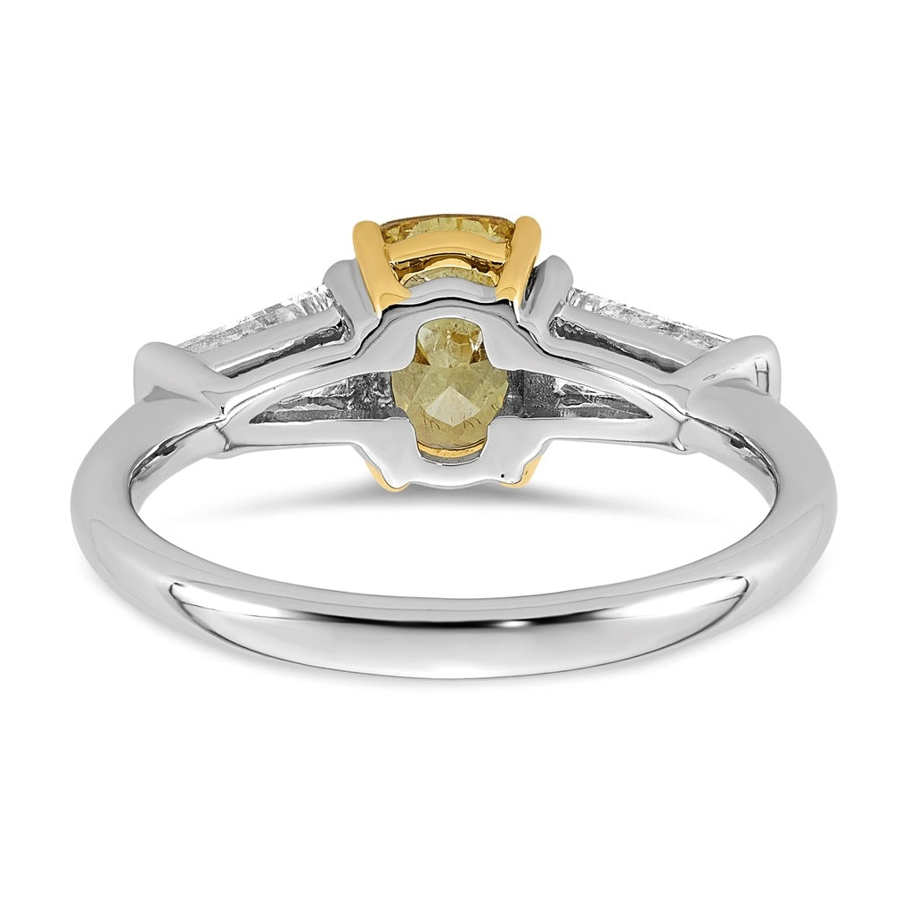 14k Two-Tone Gold Lab Grown Dia. Long Cushion VS+ Cert. Vivid Yellow & Baguette VS+ F+