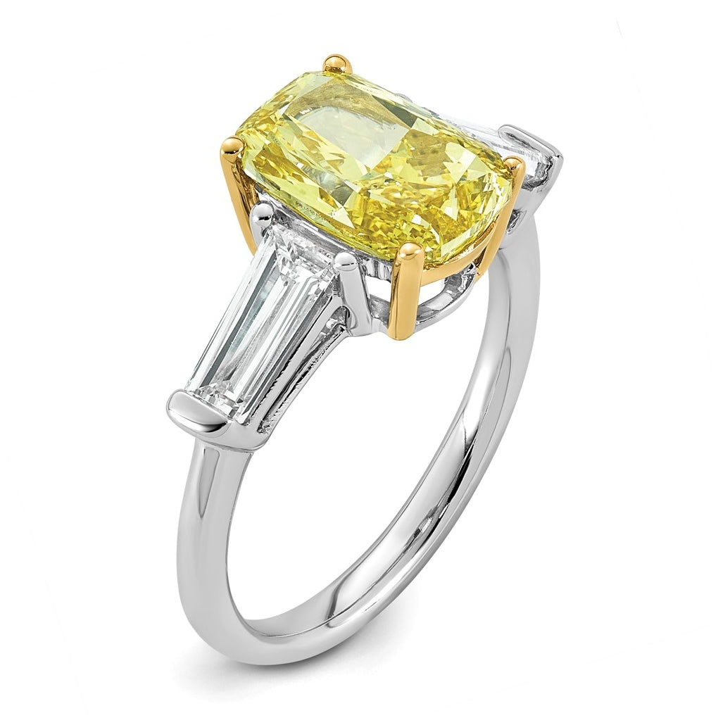 Emma Grace 14K Two-Tone Gold 4 1/3ct Lab Grown Diamond Cert Vivid Yellow & VS+ F+ Comp Ring – Elegant Jewelry Gift for Birthday, Anniversary, Engagement, Wedding
