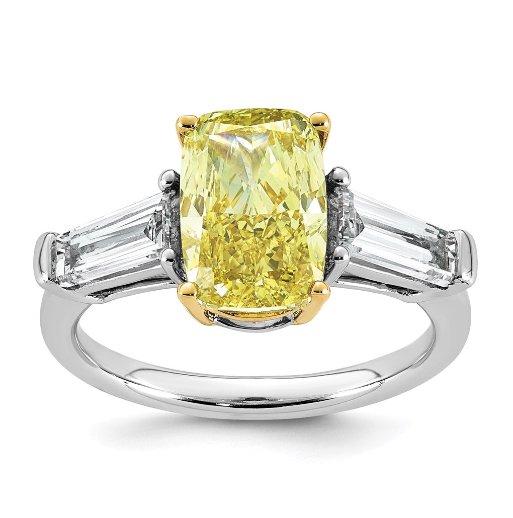 Emma Grace 14K Two-Tone Gold 4 1/3ct Lab Grown Diamond Cert Vivid Yellow & VS+ F+ Comp Ring – Elegant Jewelry Gift for Birthday, Anniversary, Engagement, Wedding