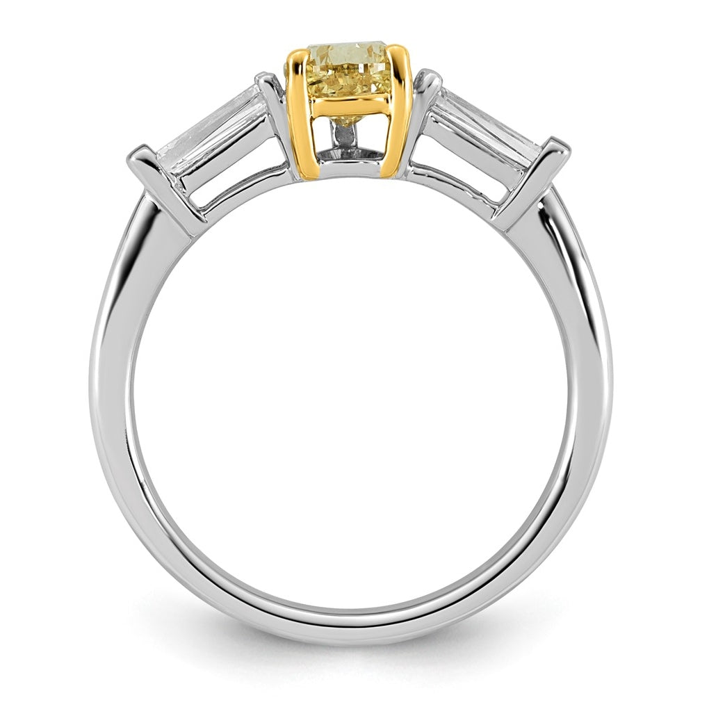 14k Two-Tone Gold 1 5/8ct Lab Grown Dia. Pear VS+ Cert. Vivid Yellow & Baguette VS+ F+
