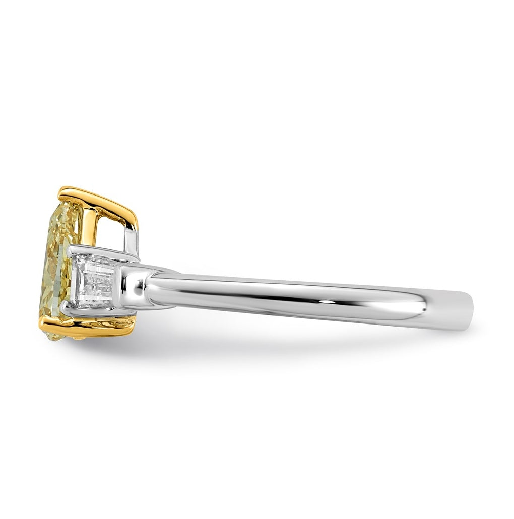 14k Two-Tone Gold 1 5/8ct Lab Grown Dia. Pear VS+ Cert. Vivid Yellow & Baguette VS+ F+