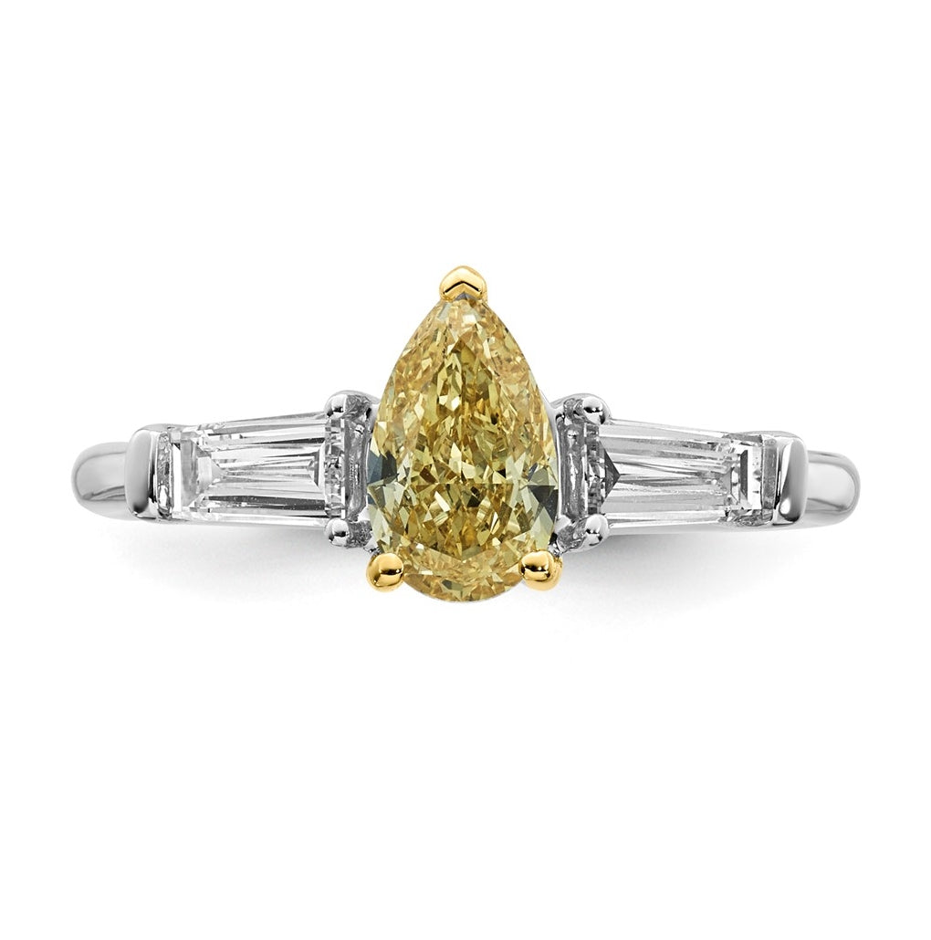 14k Two-Tone Gold 1 5/8ct Lab Grown Dia. Pear VS+ Cert. Vivid Yellow & Baguette VS+ F+