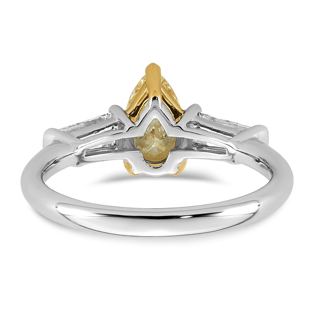 14k Two-Tone Gold 1 5/8ct Lab Grown Dia. Pear VS+ Cert. Vivid Yellow & Baguette VS+ F+