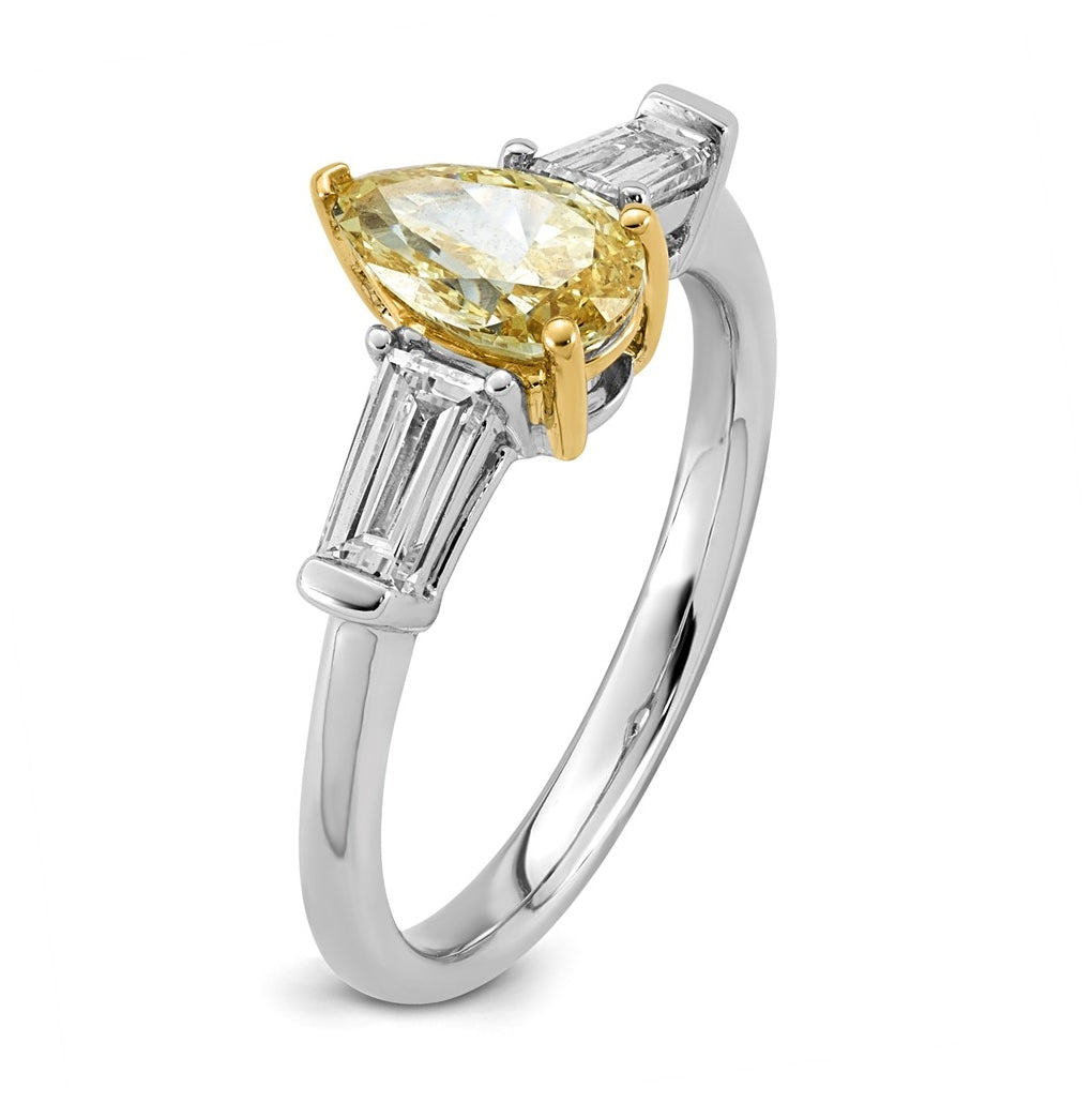 14k Two-Tone Gold 1 5/8ct Lab Grown Dia. Pear VS+ Cert. Vivid Yellow & Baguette VS+ F+