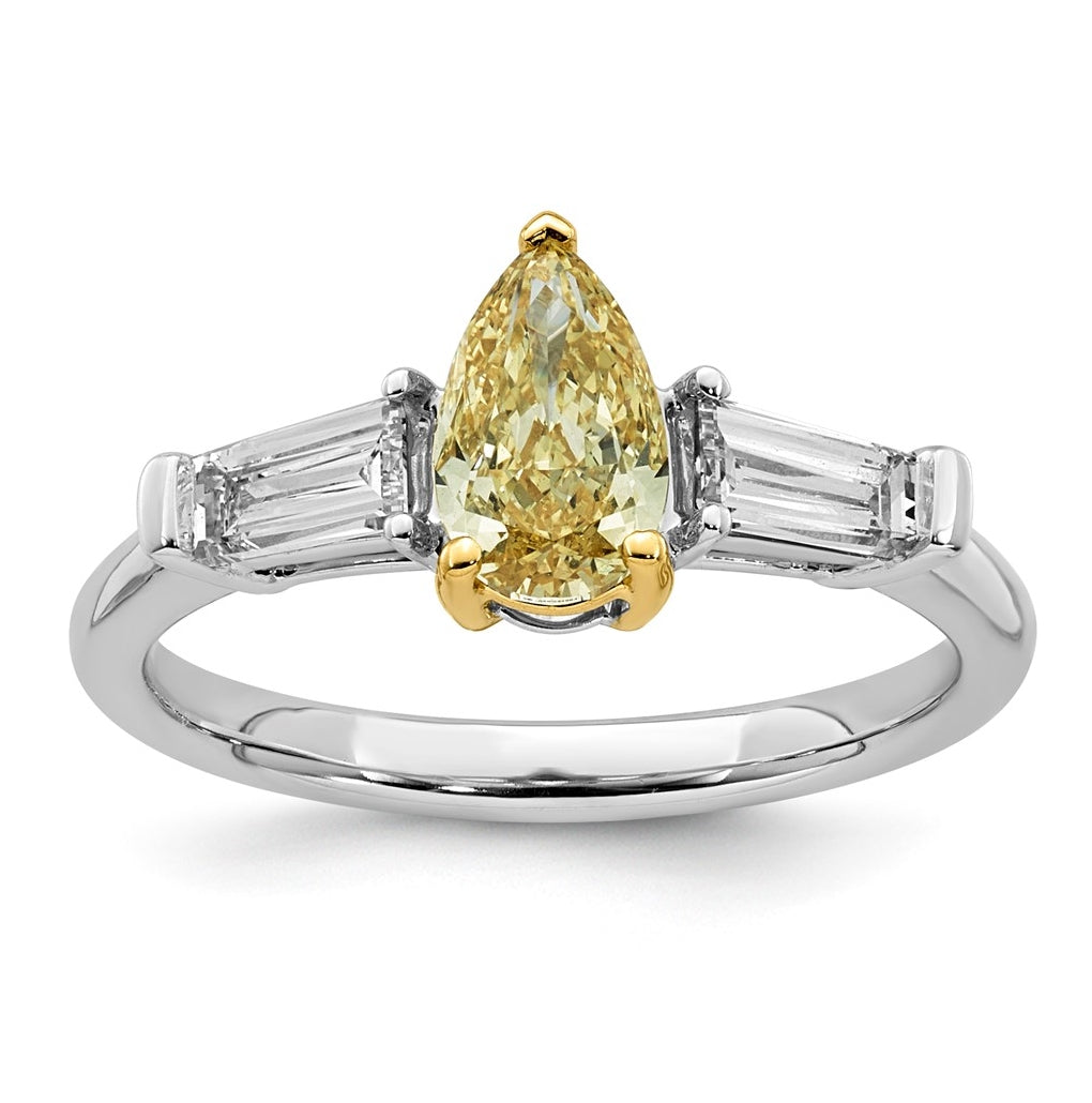 14k Two-Tone Gold 1 5/8ct Lab Grown Dia. Pear VS+ Cert. Vivid Yellow & Baguette VS+ F+