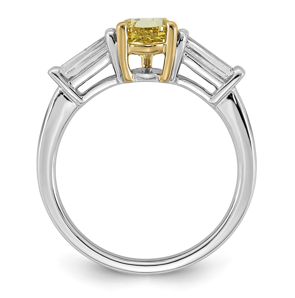 14k Two-Tone Gold 2 1/4ct Lab Grown Dia. Pear VS+ Cert. Vivid Yellow & Baguette VS+ F+