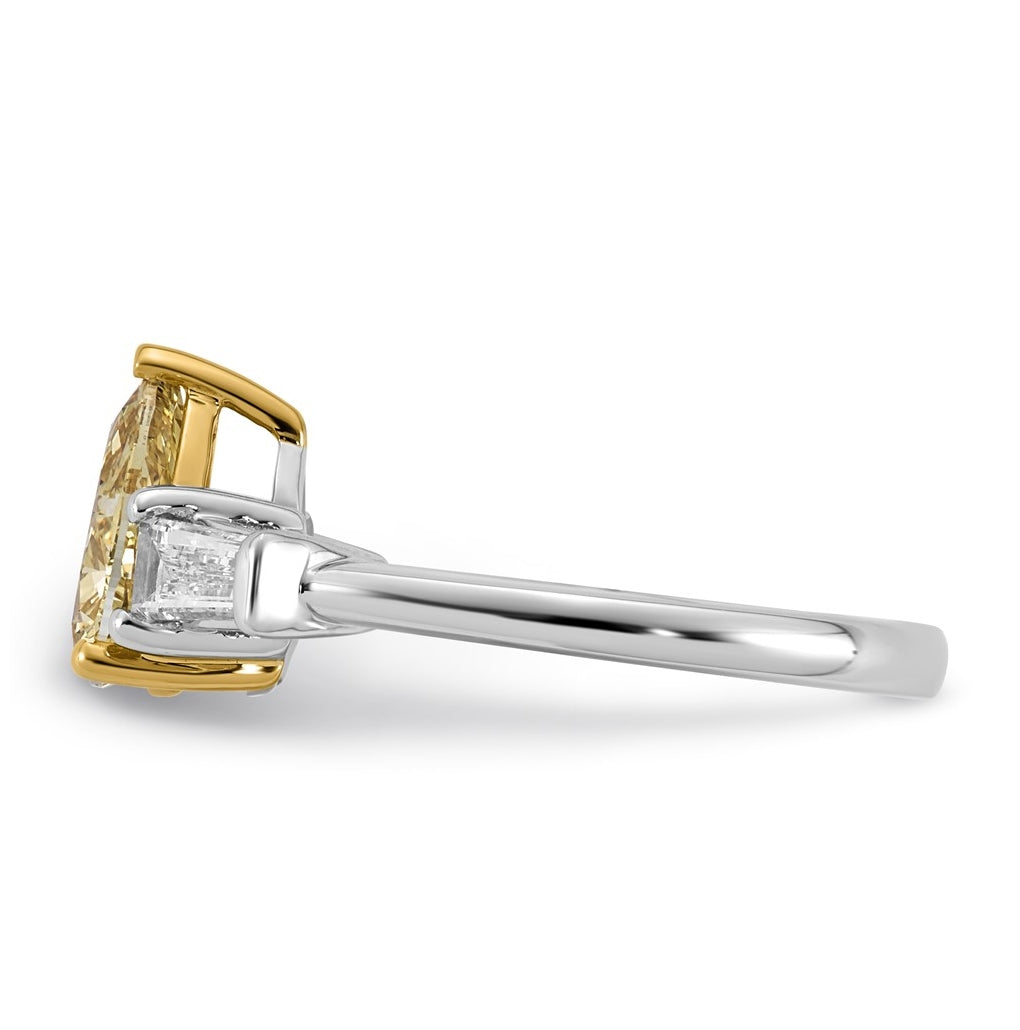 14k Two-Tone Gold 2 1/4ct Lab Grown Dia. Pear VS+ Cert. Vivid Yellow & Baguette VS+ F+