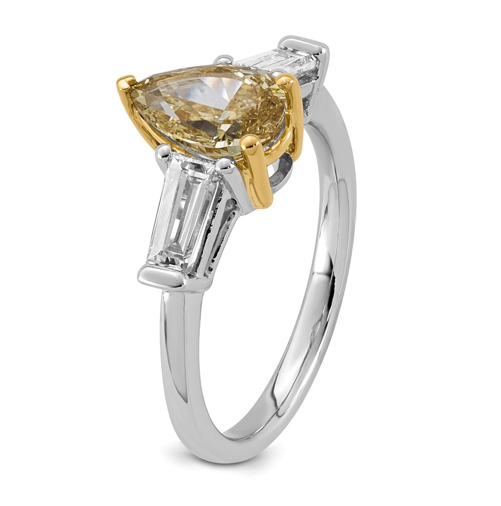 14k Two-Tone Gold 2 1/4ct Lab Grown Dia. Pear VS+ Cert. Vivid Yellow & Baguette VS+ F+