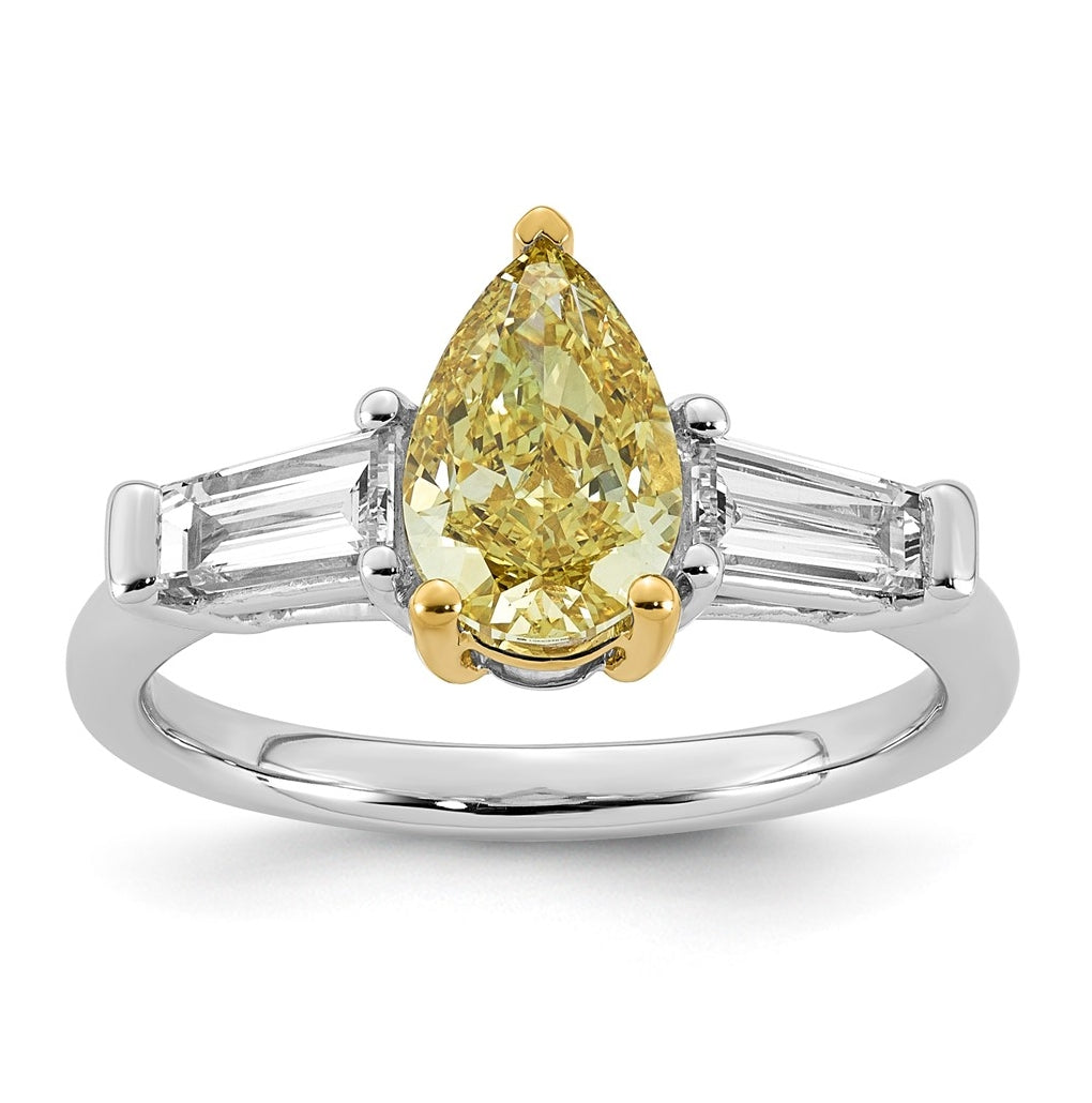 14k Two-Tone Gold 2 1/4ct Lab Grown Dia. Pear VS+ Cert. Vivid Yellow & Baguette VS+ F+