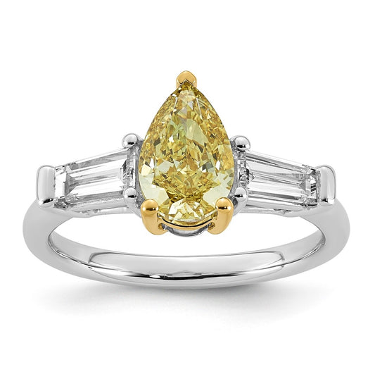 14k Two-Tone Gold 2 1/4ct Lab Grown Dia. Pear VS+ Cert. Vivid Yellow & Baguette VS+ F+