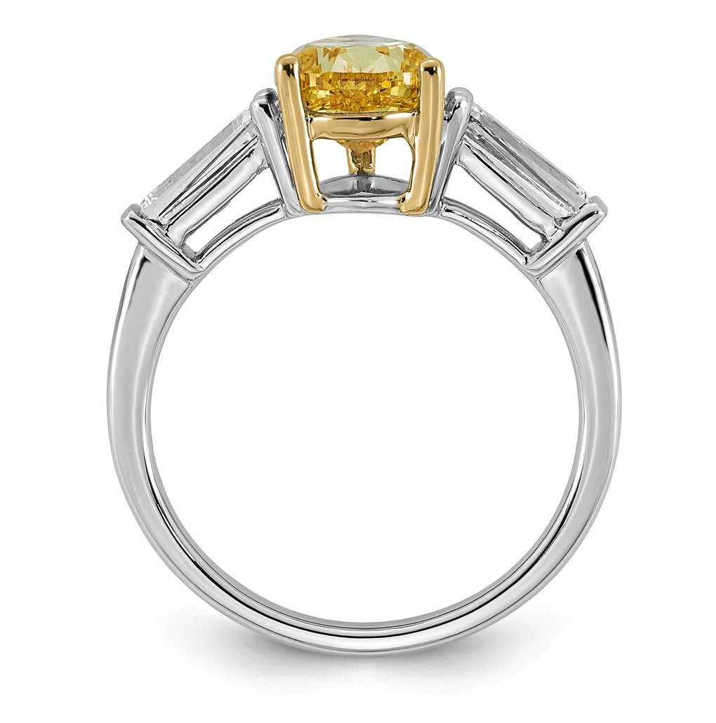 14k Two-Tone Gold 3 1/2ct Lab Grown Dia. Pear VS+ Cert. Vivid Yellow & Baguette VS+ F+