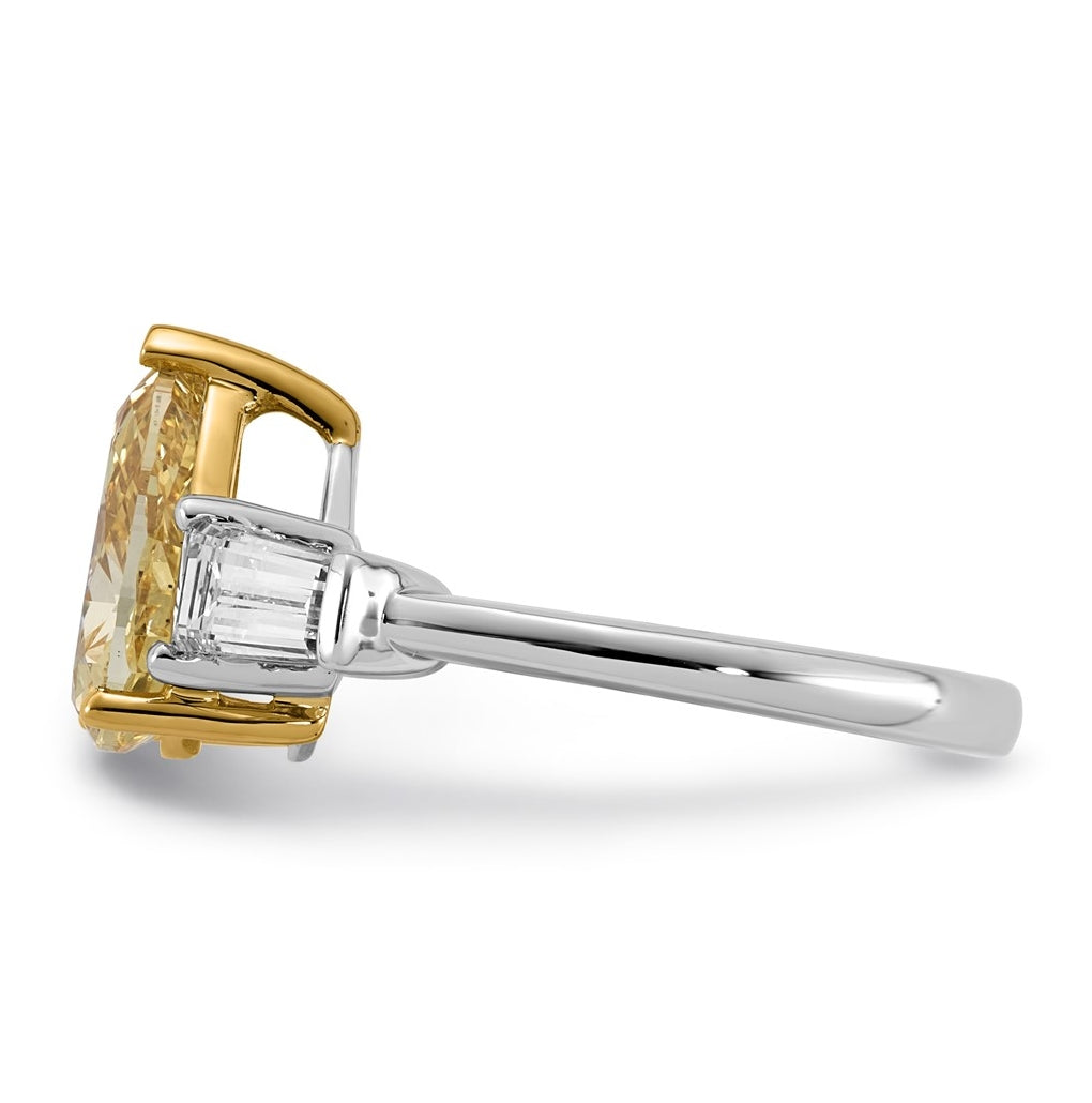 14k Two-Tone Gold 3 1/2ct Lab Grown Dia. Pear VS+ Cert. Vivid Yellow & Baguette VS+ F+