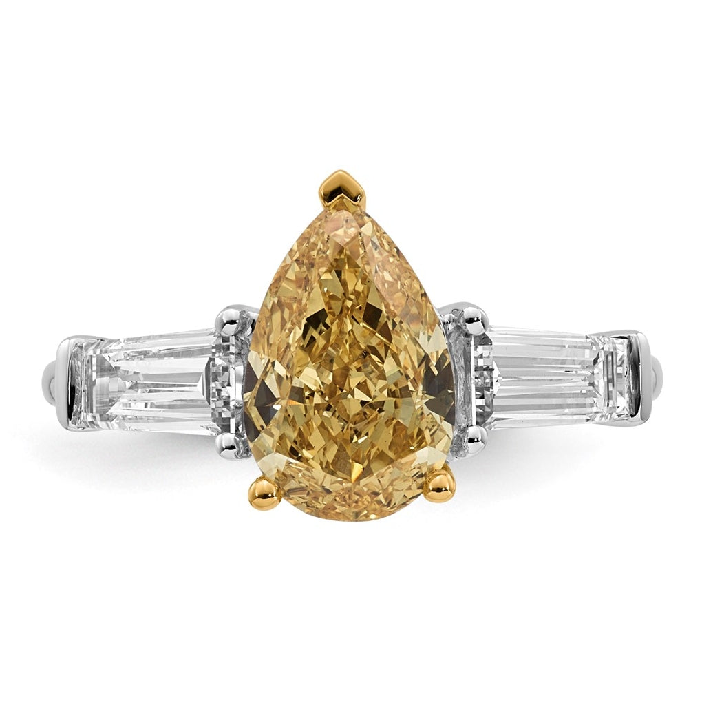 14k Two-Tone Gold 3 1/2ct Lab Grown Dia. Pear VS+ Cert. Vivid Yellow & Baguette VS+ F+