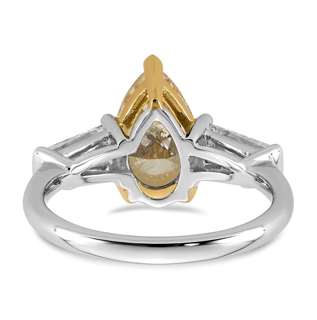 14k Two-Tone Gold 3 1/2ct Lab Grown Dia. Pear VS+ Cert. Vivid Yellow & Baguette VS+ F+