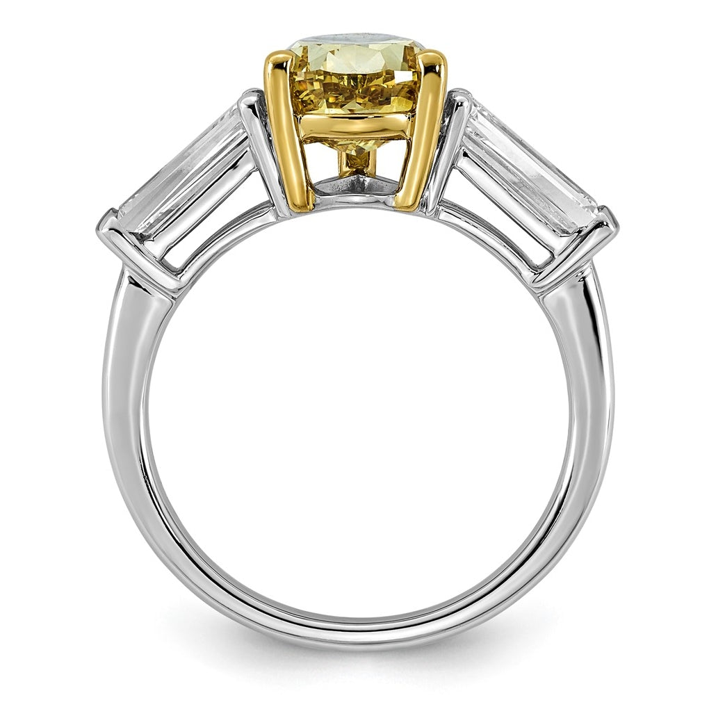 14k Two-Tone Gold 4 1/3ct Lab Grown Dia. Pear VS+ Cert. Vivid Yellow & Baguette VS+ F+