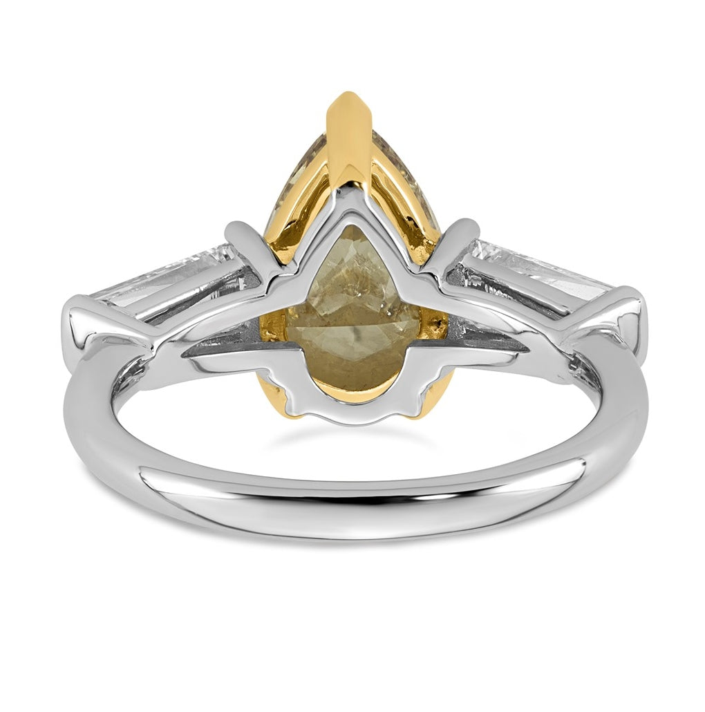 14k Two-Tone Gold 4 1/3ct Lab Grown Dia. Pear VS+ Cert. Vivid Yellow & Baguette VS+ F+