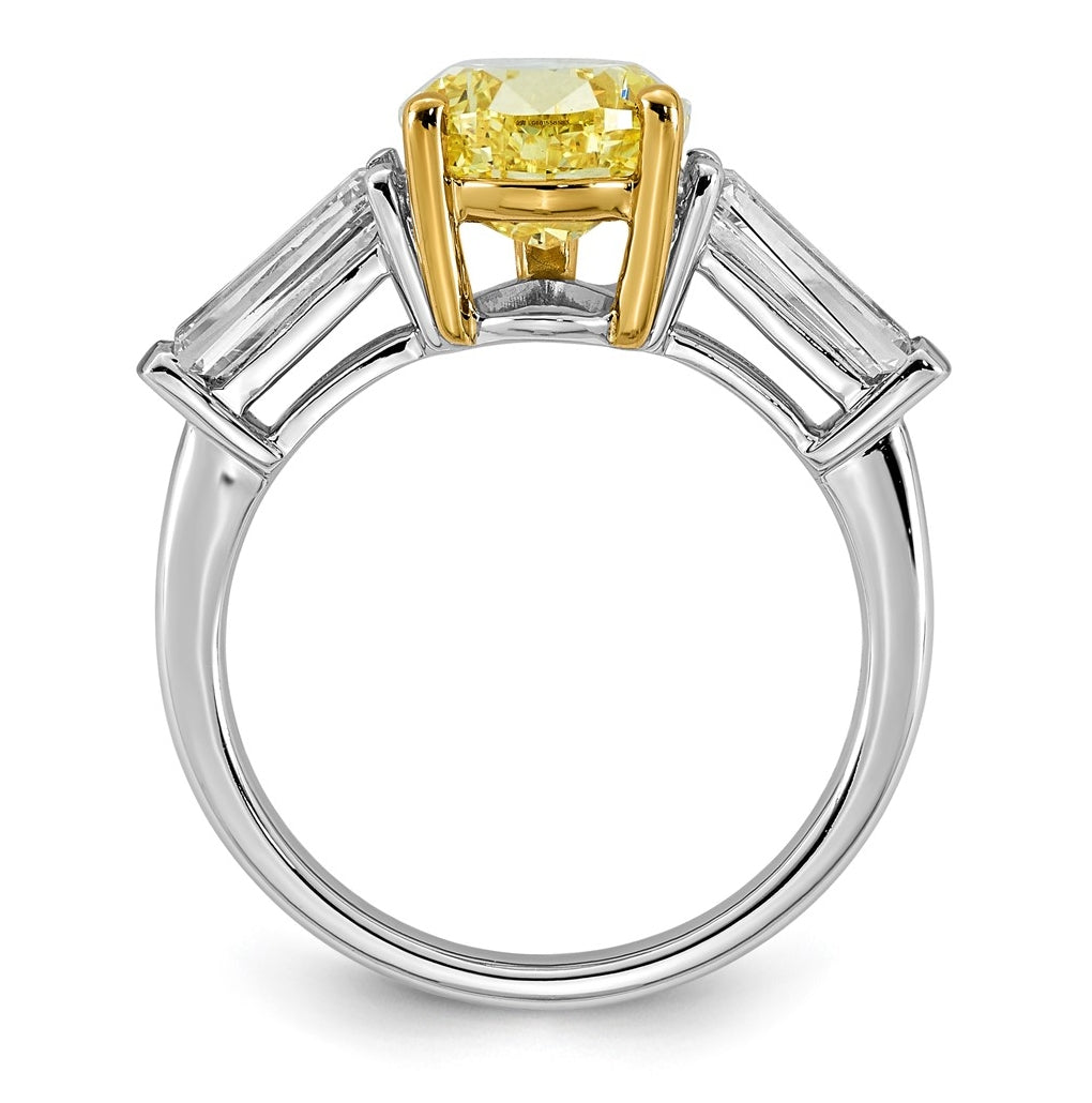 14k Two-Tone Gold 4 7/8ct Lab Grown Dia. Pear VS+ Cert. Vivid Yellow & Baguette VS+ F+