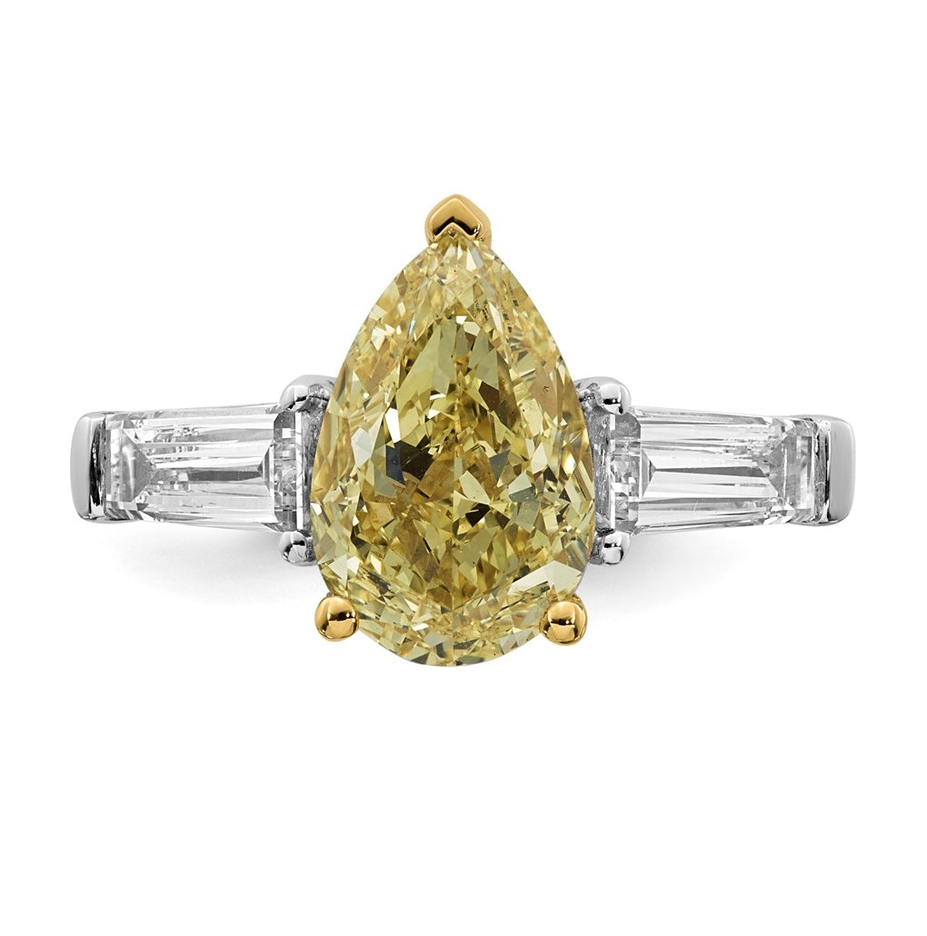 14k Two-Tone Gold 4 7/8ct Lab Grown Dia. Pear VS+ Cert. Vivid Yellow & Baguette VS+ F+