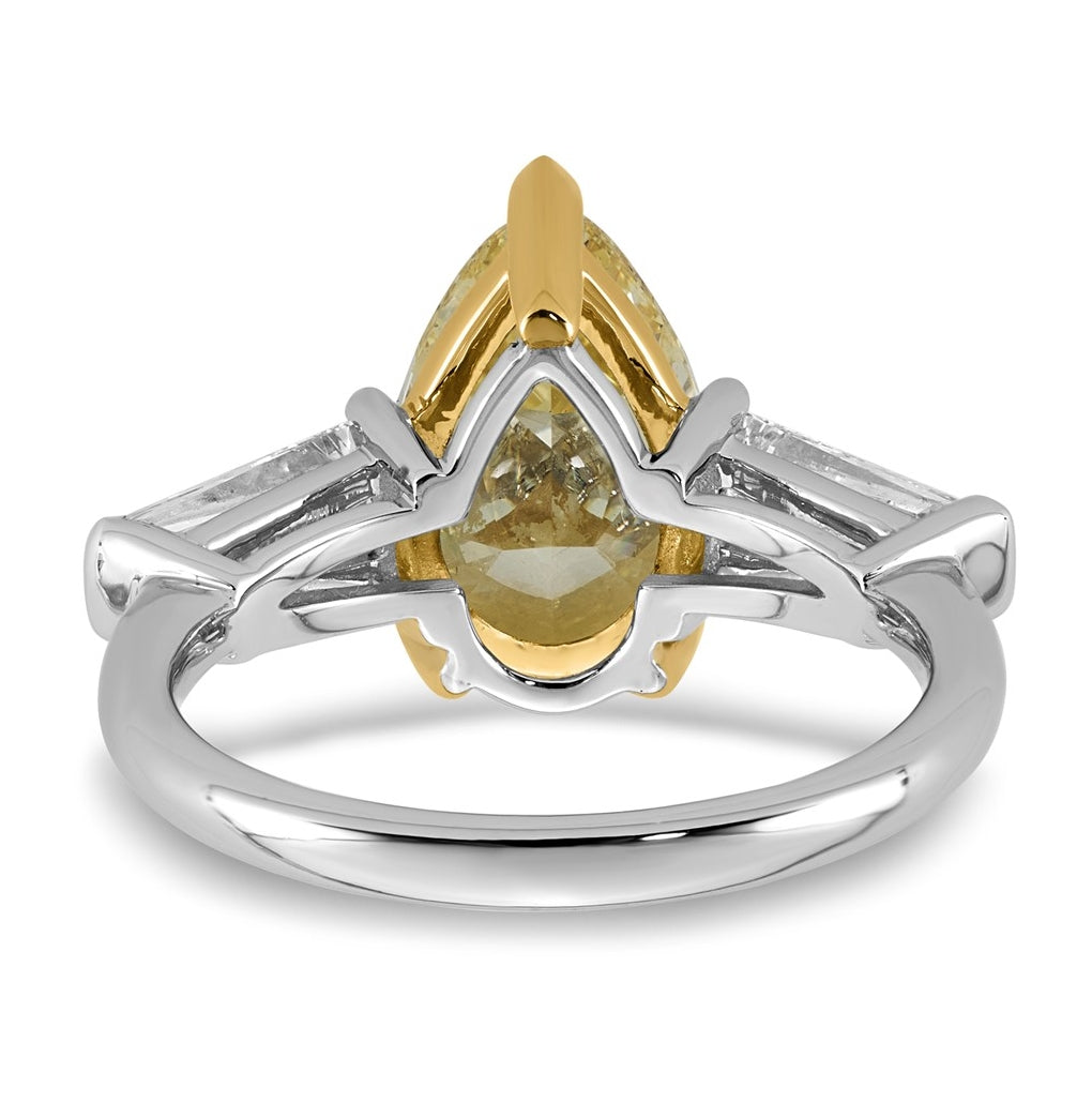 14k Two-Tone Gold 4 7/8ct Lab Grown Dia. Pear VS+ Cert. Vivid Yellow & Baguette VS+ F+