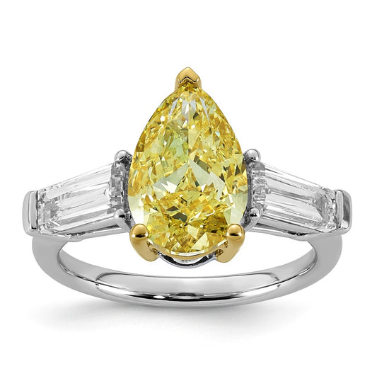 14k Two-Tone Gold 4 7/8ct Lab Grown Dia. Pear VS+ Cert. Vivid Yellow & Baguette VS+ F+