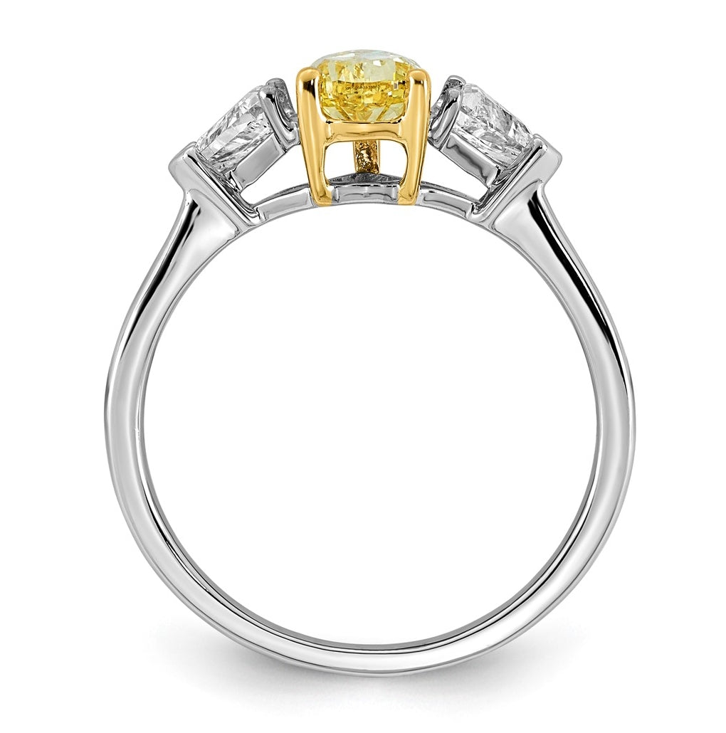 14k Two-Tone Gold 1 1/2ct Lab Grown Dia. Pear VS+ Cert. Vivid Yellow & Trillion VS+ F+