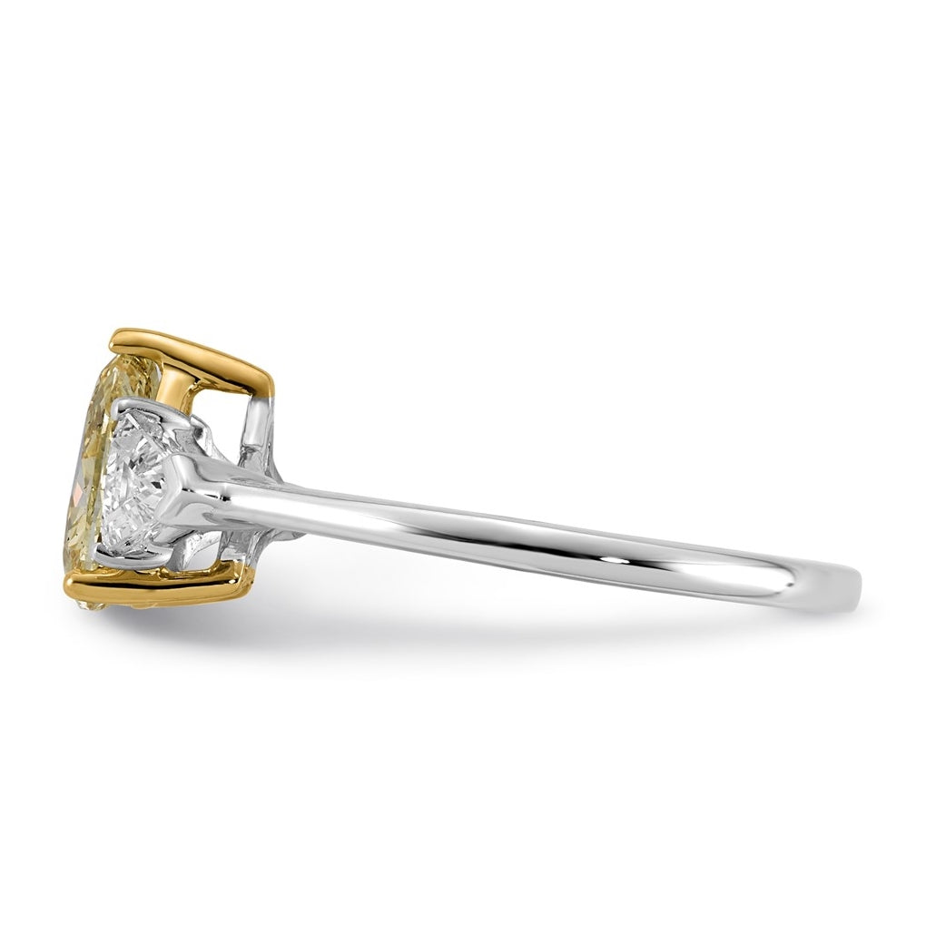 14k Two-Tone Gold 1 1/2ct Lab Grown Dia. Pear VS+ Cert. Vivid Yellow & Trillion VS+ F+