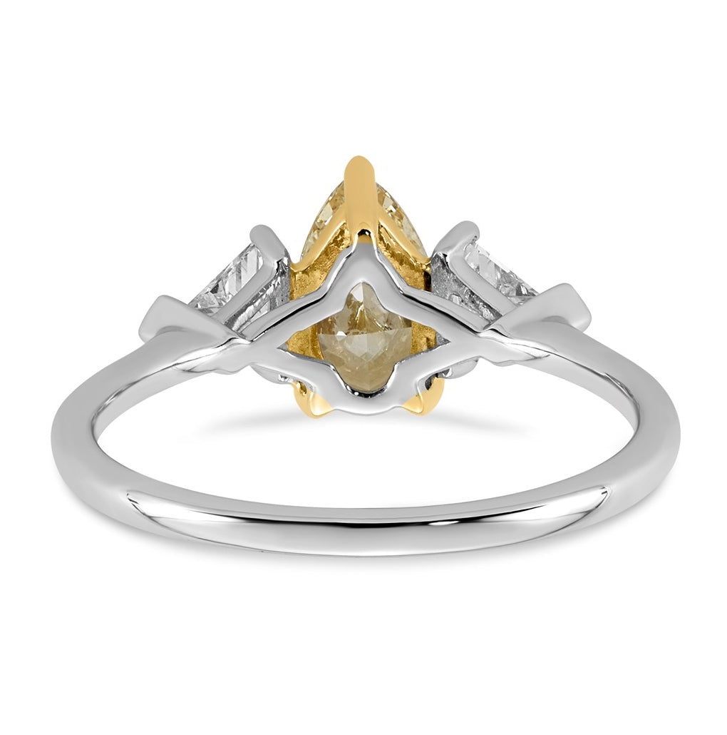 14k Two-Tone Gold 1 1/2ct Lab Grown Dia. Pear VS+ Cert. Vivid Yellow & Trillion VS+ F+