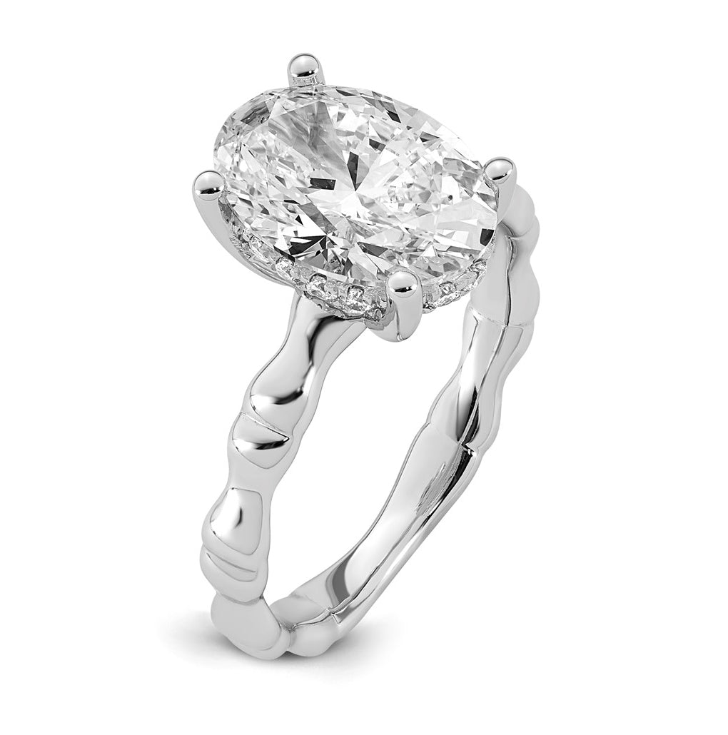 14K White Gold 3 1/5ct Certified Oval Center Lab Grown Diamond VS+ F+ Ring