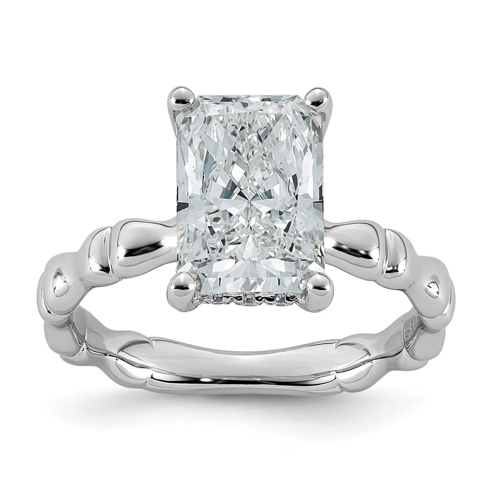 14K White Gold 3 1/5ct Certified Radiant Center Lab Grown Diamond VS+ F+ Ring