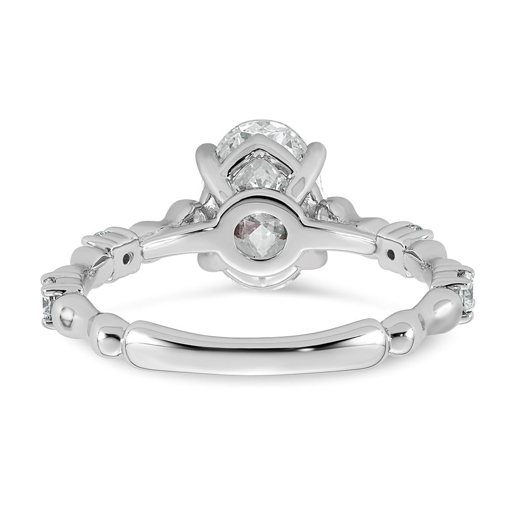 14K White Gold 1 5/8ct Certified Oval Center Lab Grown Diamond VS+ F+ Ring